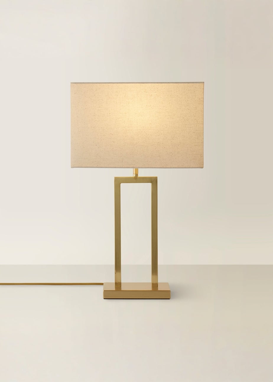 ValueLights Gloria Gold Double Stem Table Lamp with Rectangular Lampshade