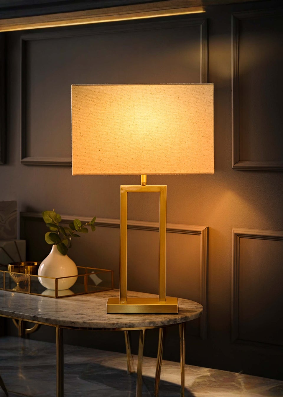 ValueLights Gloria Gold Double Stem Table Lamp with Rectangular Lampshade