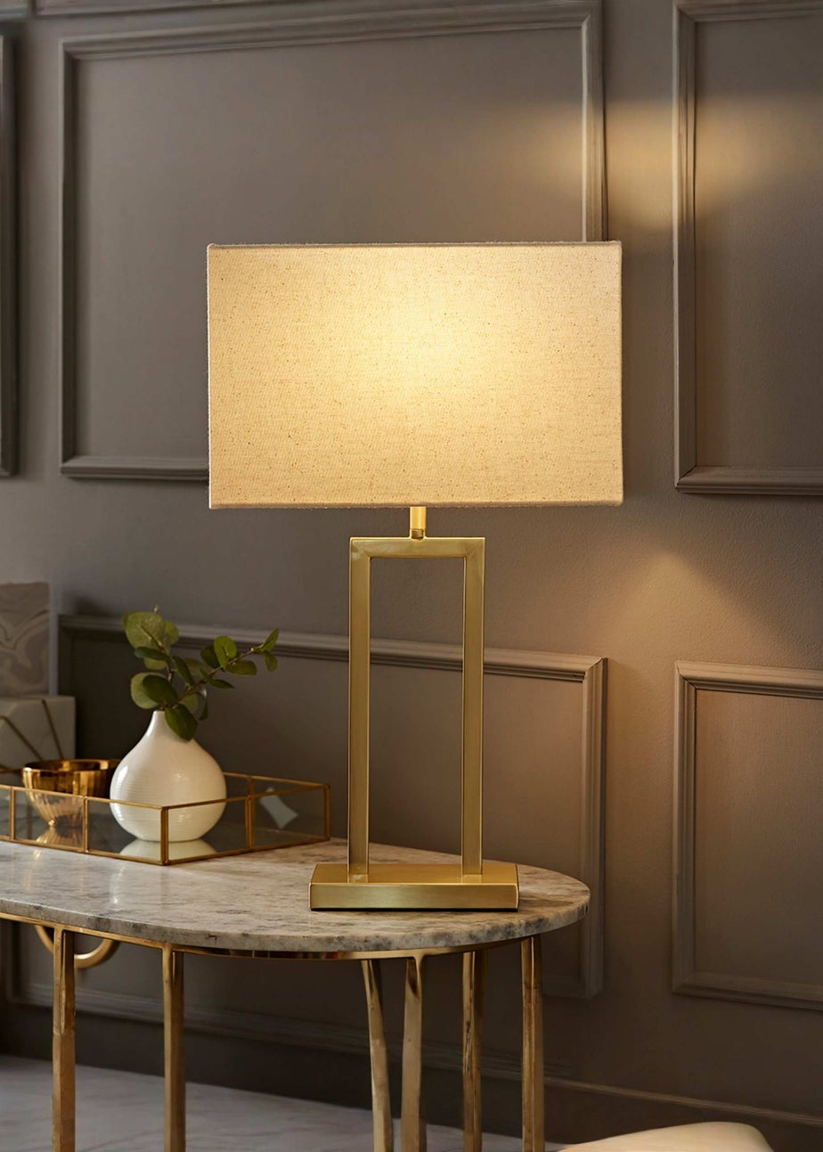 ValueLights Gloria Gold Double Stem Table Lamp with Rectangular Lampshade