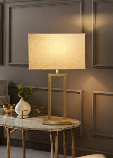ValueLights Gloria Gold Double Stem Table Lamp with Rectangular Lampshade
