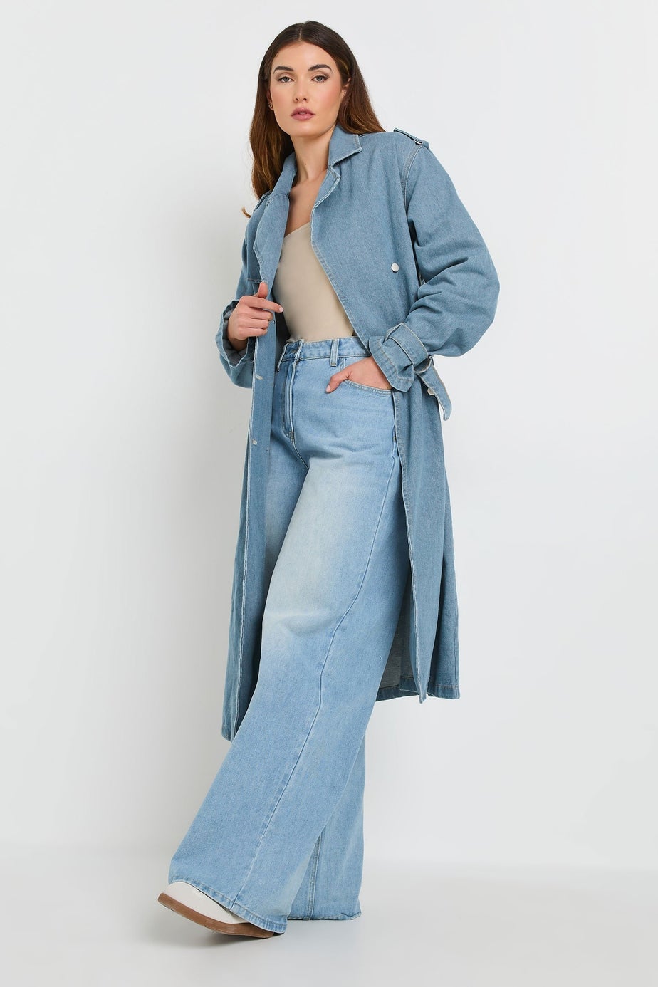 Long Tall Sally Light Blue Denim Trench Coat
