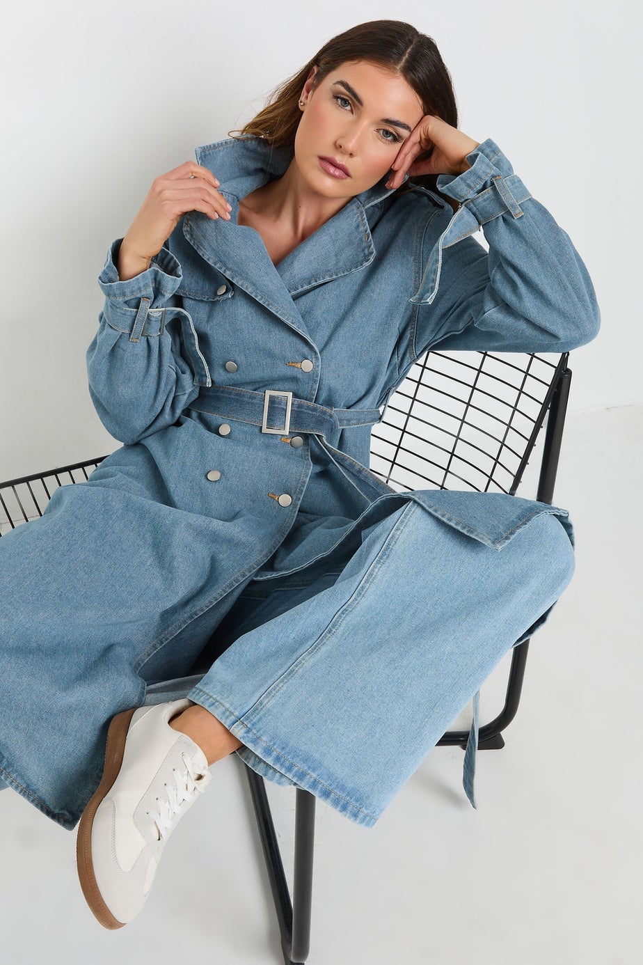 Long Tall Sally Light Blue Denim Trench Coat
