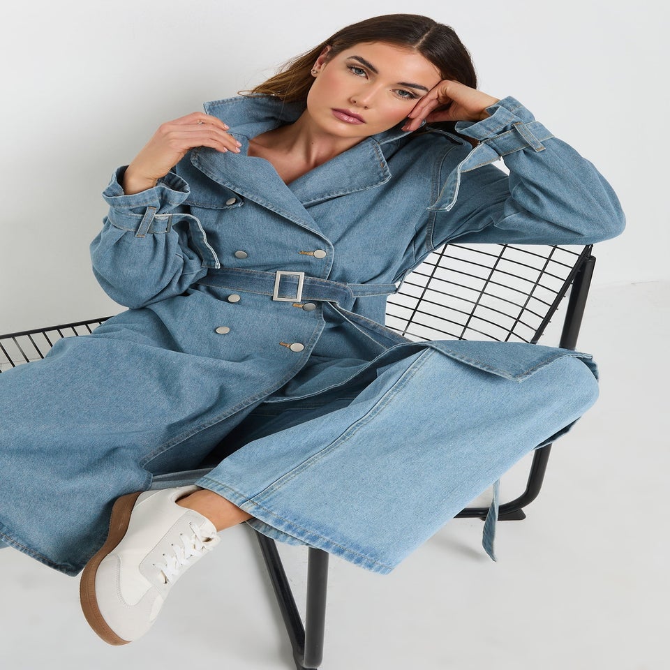 Long Tall Sally Light Blue Denim Trench Coat