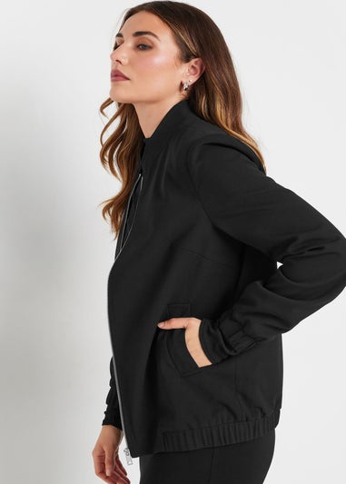 LTS Tall Black Scuba Zip Bomber Jacket