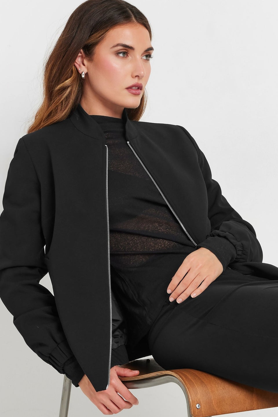 LTS Tall Black Scuba Zip Bomber Jacket