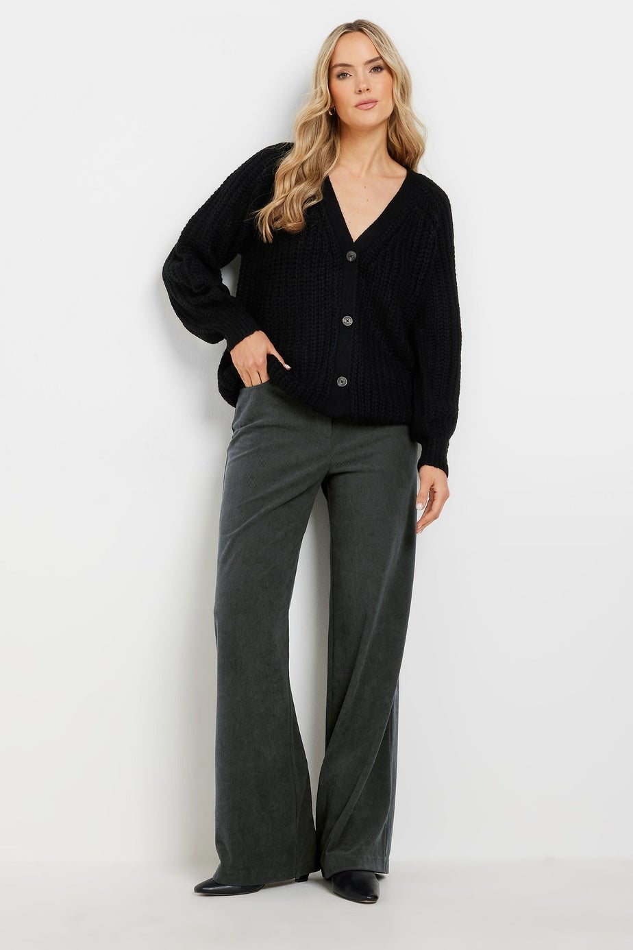 Long Tall Sally Premium Charcoal Grey Cord Wide Leg Jeans