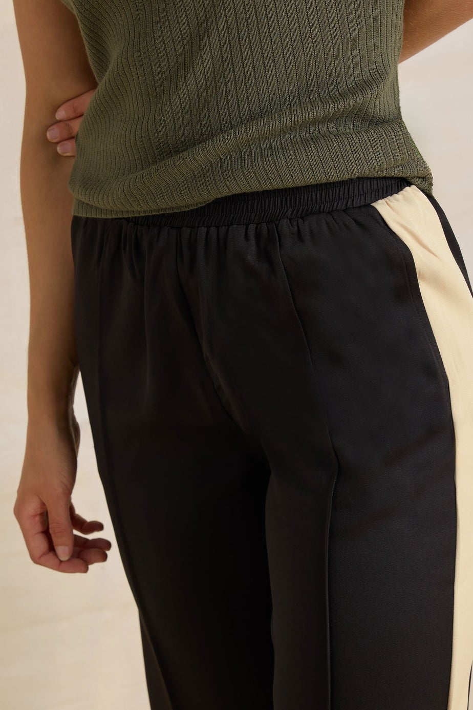 Long Tall Sally Black & Natural Brown Side Stripe Wide Leg Trousers