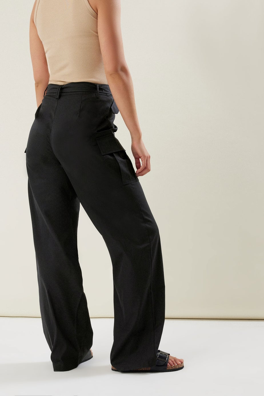 Long Tall Sally Black Belted Wide Leg Cargo Trousers