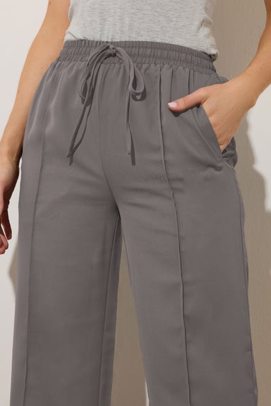Long Tall Sally Grey Tie Waistband Wide Leg Trousers