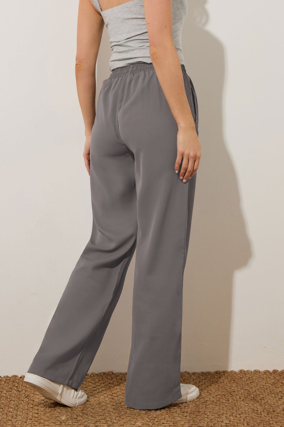 Long Tall Sally Grey Tie Waistband Wide Leg Trousers