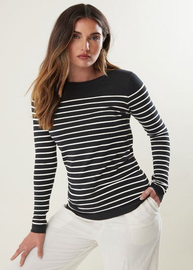 Long Tall Sally Black Fine Knit Striped Jumper