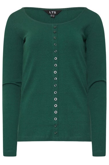 Long Tall Sally Emerald Green Ribbed Button Long Sleeve Top