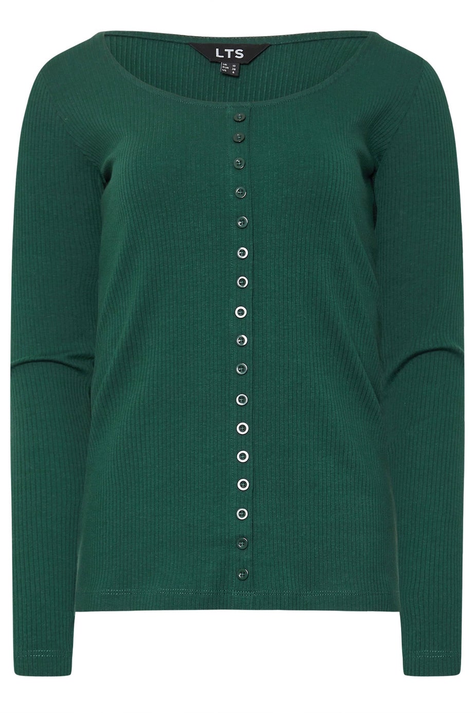 Long Tall Sally Emerald Green Ribbed Button Long Sleeve Top