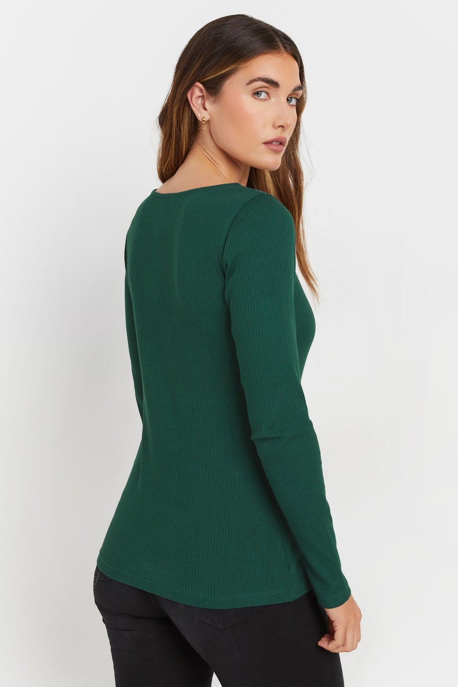 Long Tall Sally Emerald Green Ribbed Button Long Sleeve Top