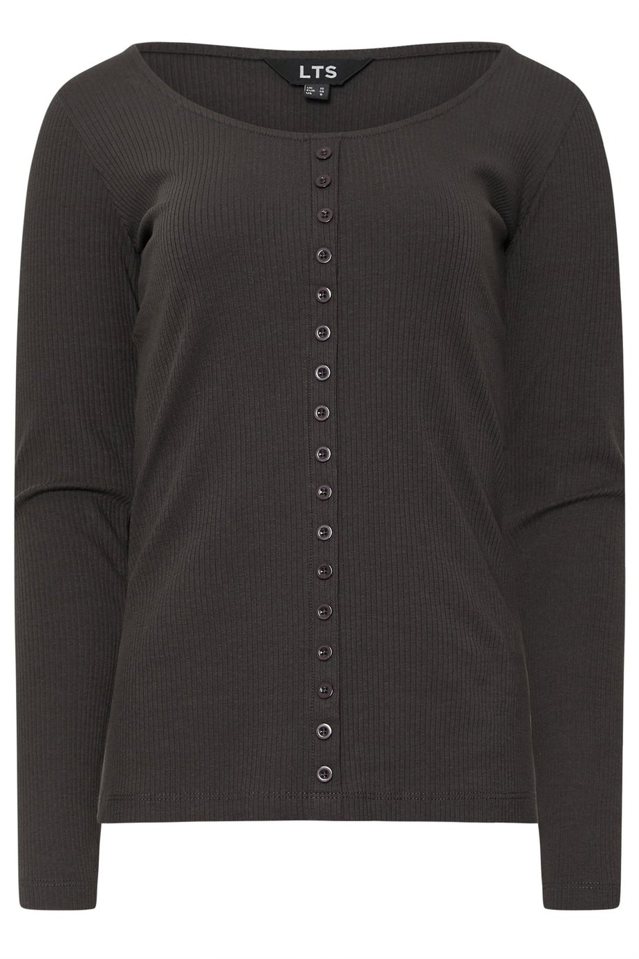 Long Tall Sally Charcoal Grey Ribbed Button Long Sleeve Top