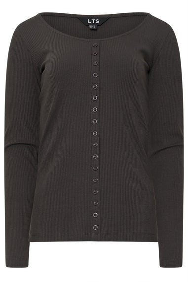 Long Tall Sally Charcoal Grey Ribbed Button Long Sleeve Top