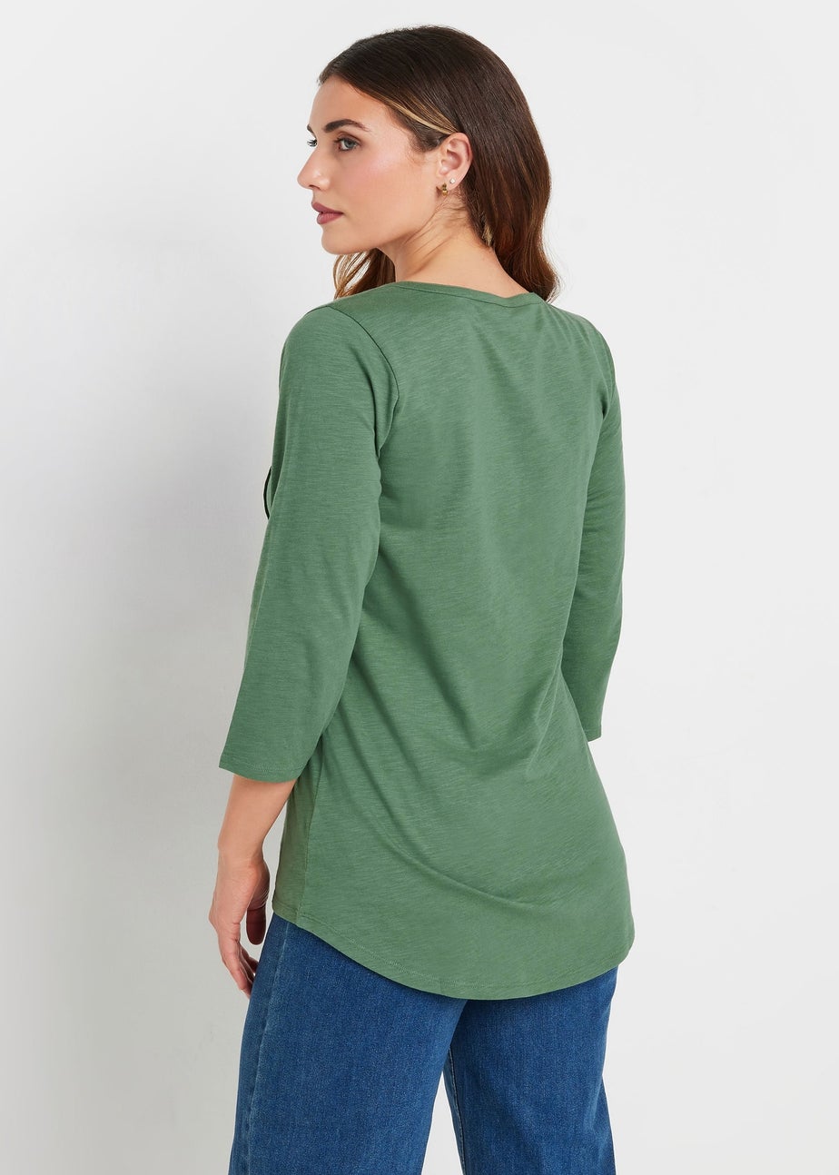 Long Tall Sally Khaki Green Henley Top