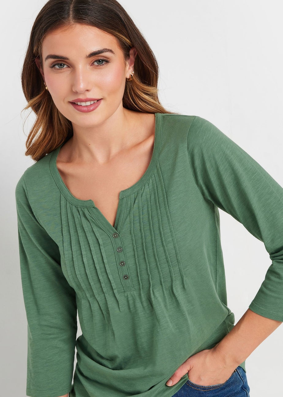 Long Tall Sally Khaki Green Henley Top
