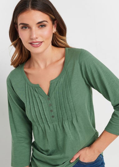 Long Tall Sally Khaki Green Henley Top
