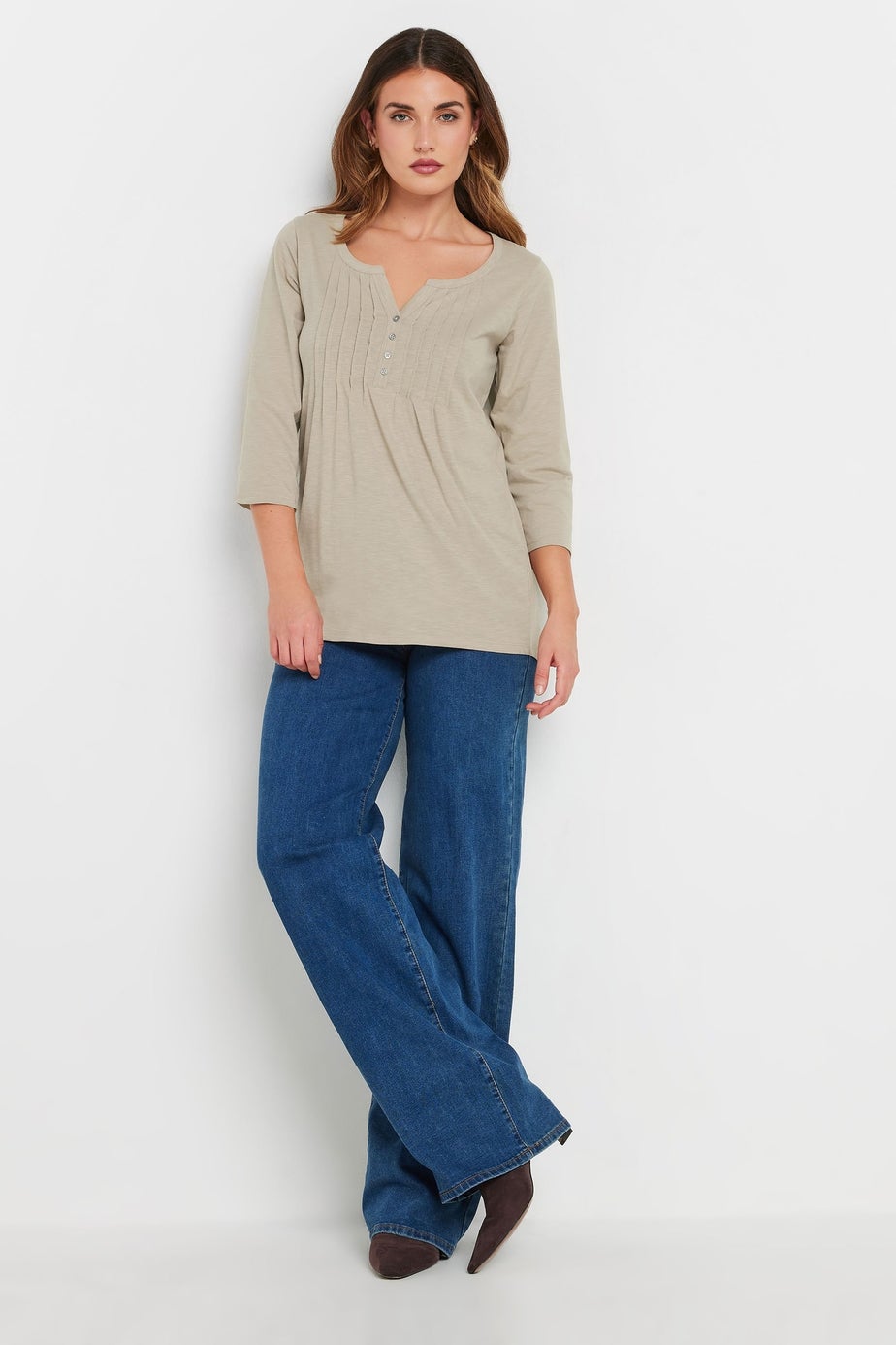 Long Tall Sally Natural Brown Henley Top