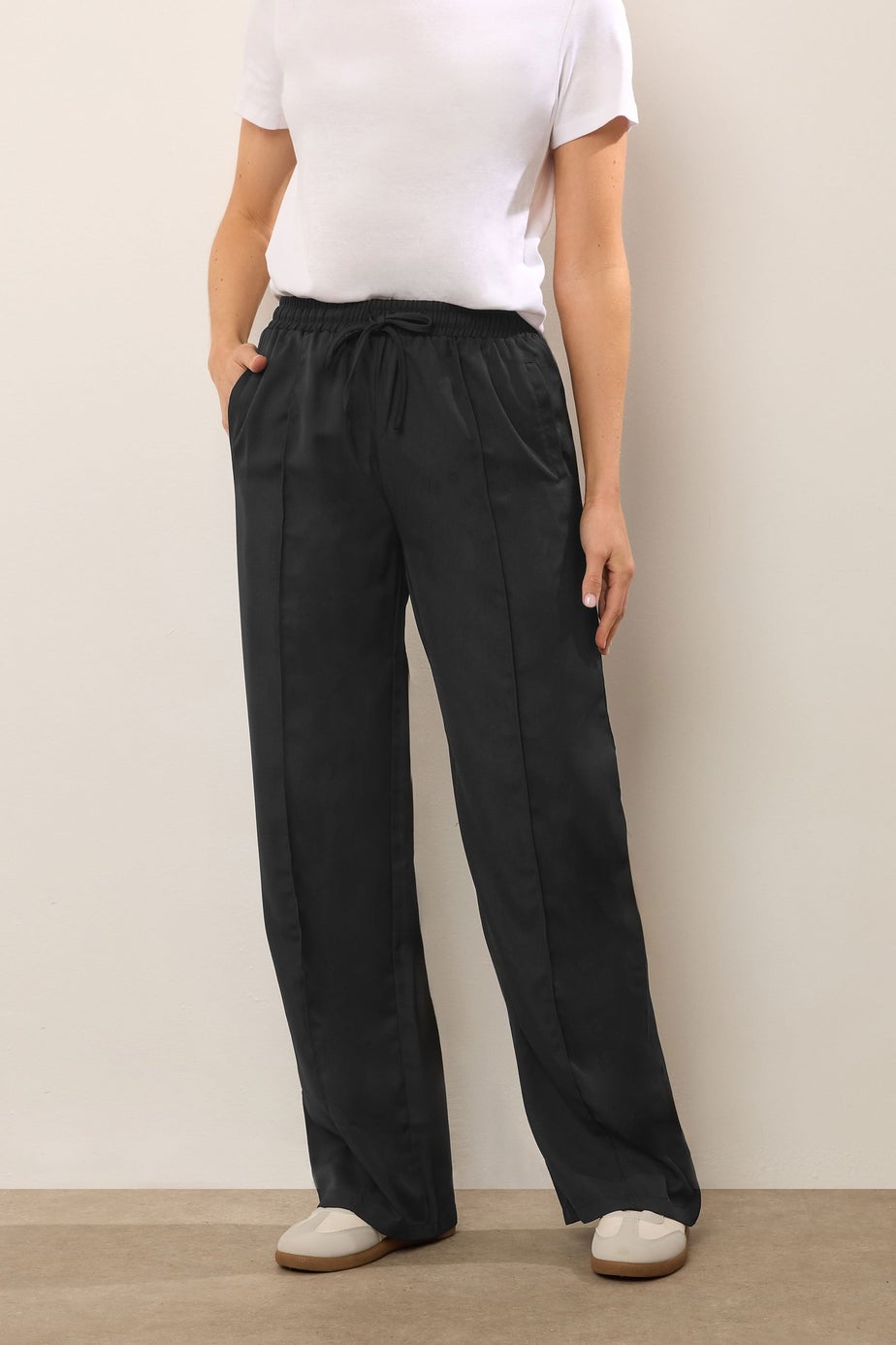 Long Tall Sally Black Tie Waist Wide Leg Trousers