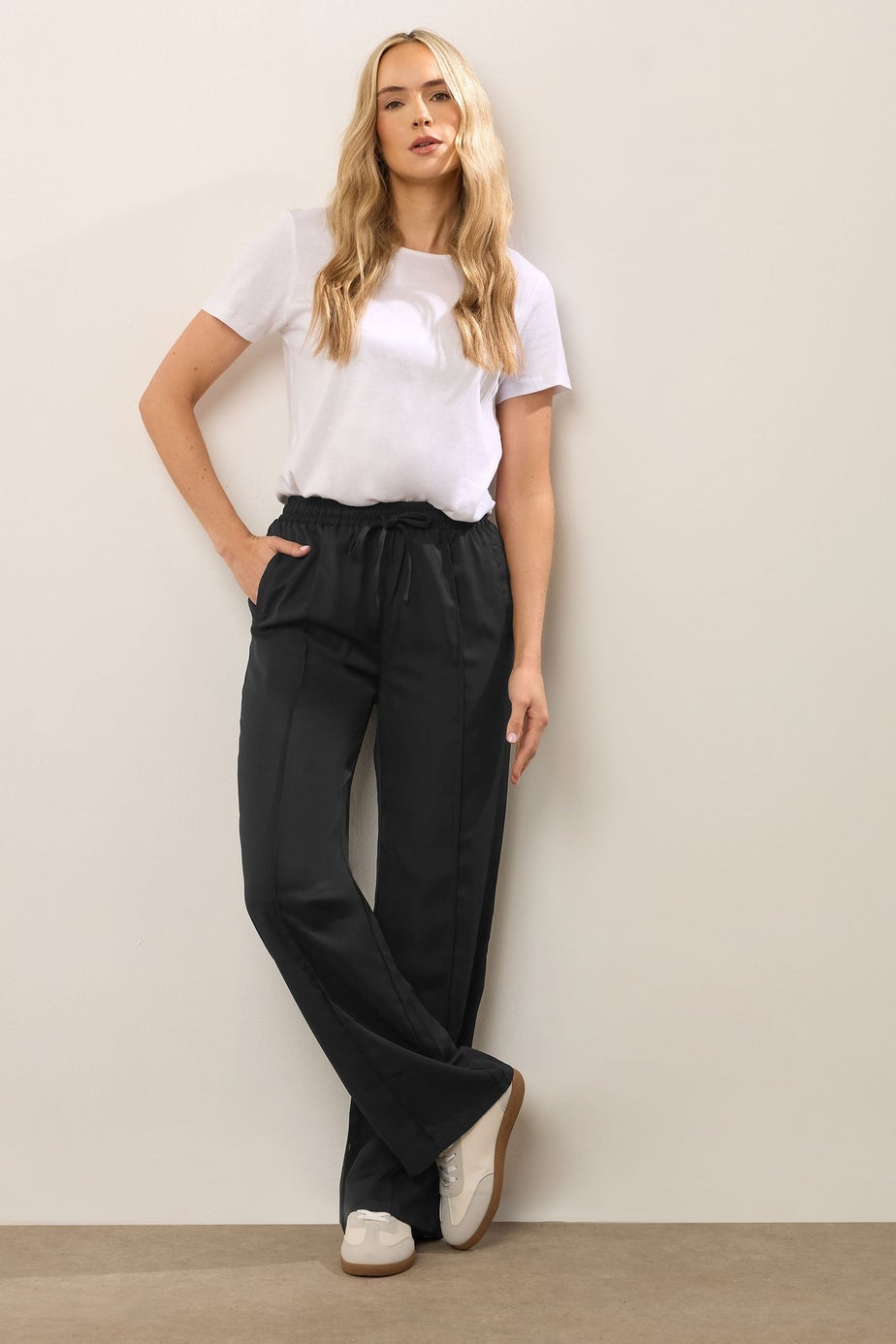 Long Tall Sally Black Tie Waist Wide Leg Trousers