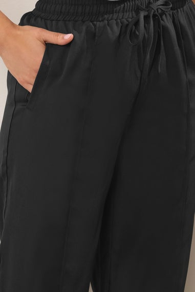 Long Tall Sally Black Tie Waist Wide Leg Trousers