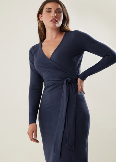 Long Tall Sally Navy Blue Wrap Midi Dress