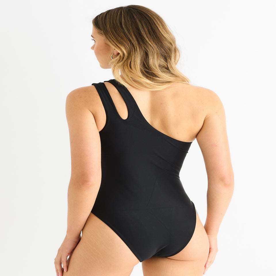 Gini London Black One shoulder Cutout Strap Swimsuit