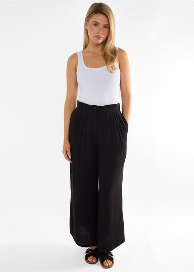 Gini London Black Paperbag Waist Wide Leg Trousers