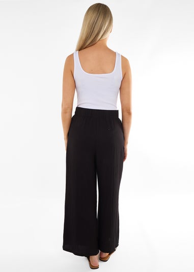 Gini London Black Paperbag Waist Wide Leg Trousers