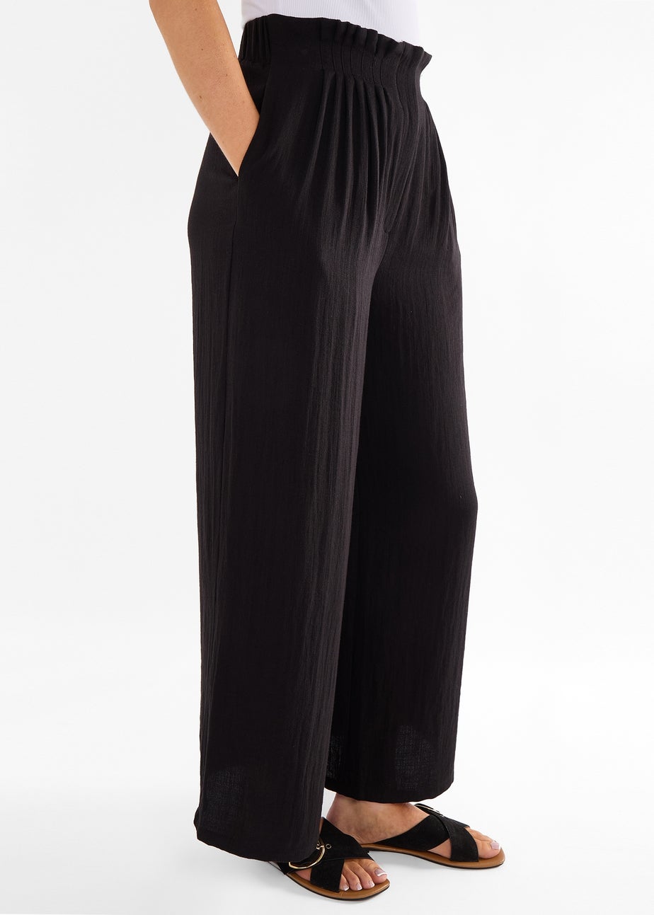 Gini London Black Paperbag Waist Wide Leg Trousers