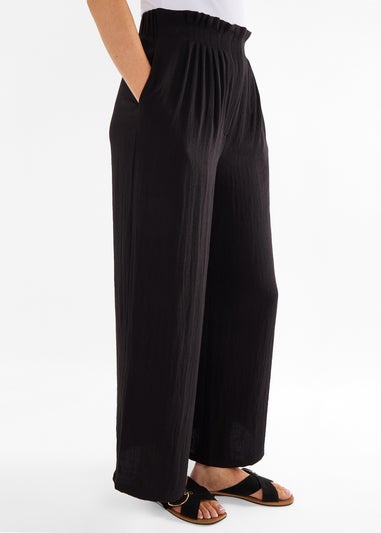 Gini London Black Paperbag Waist Wide Leg Trousers
