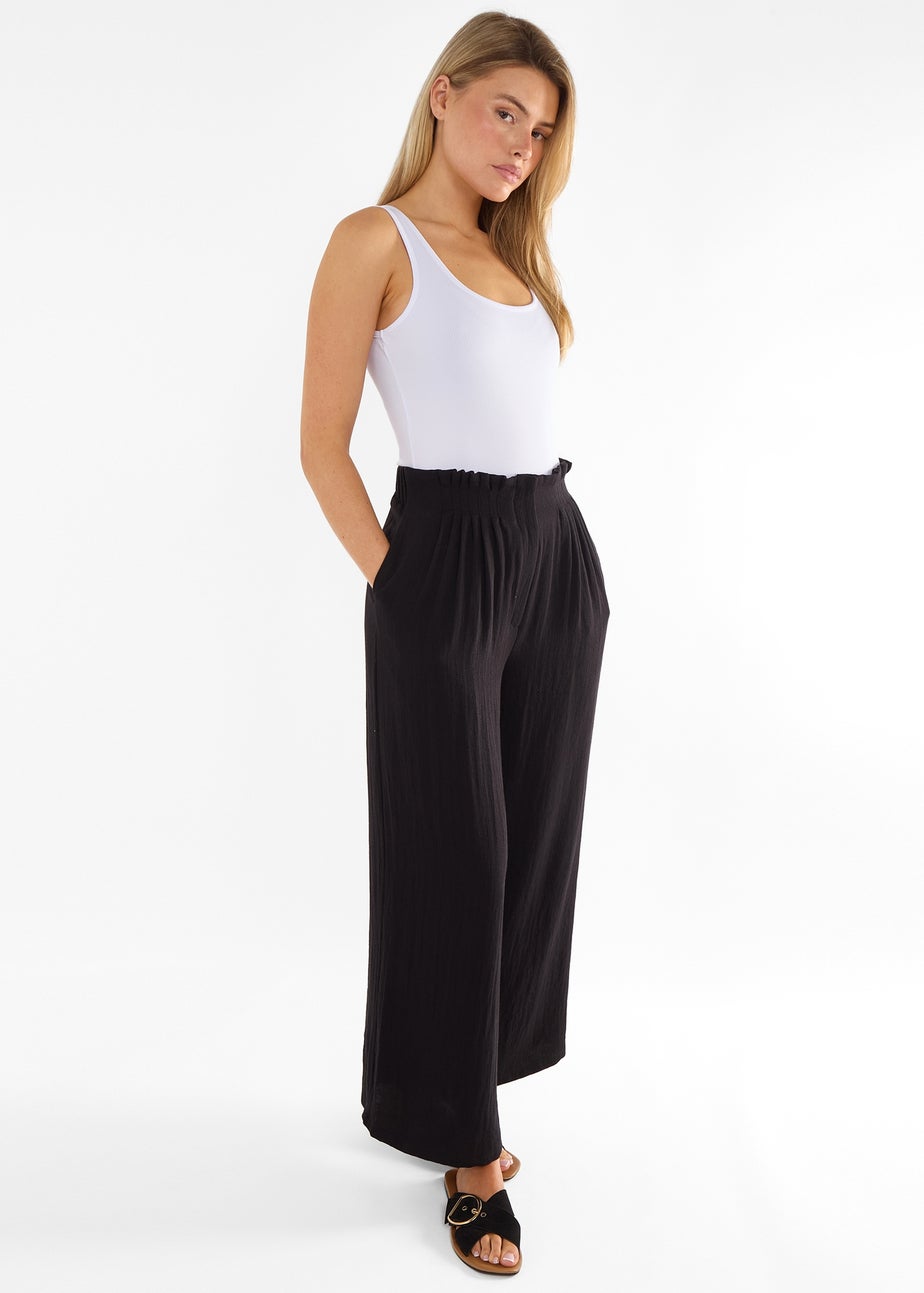 Gini London Black Paperbag Waist Wide Leg Trousers