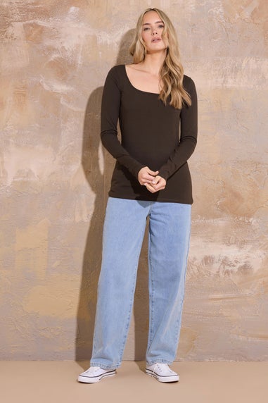 Long Tall Sally 2 Pack Brown & Green Square Neck Tops