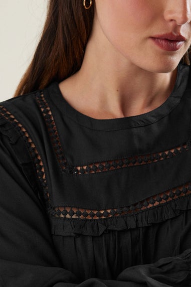 LTS Tall Black Woven Frill Blouse