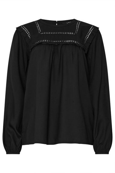 LTS Tall Black Woven Frill Blouse
