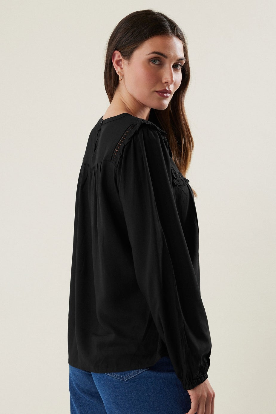 LTS Tall Black Woven Frill Blouse
