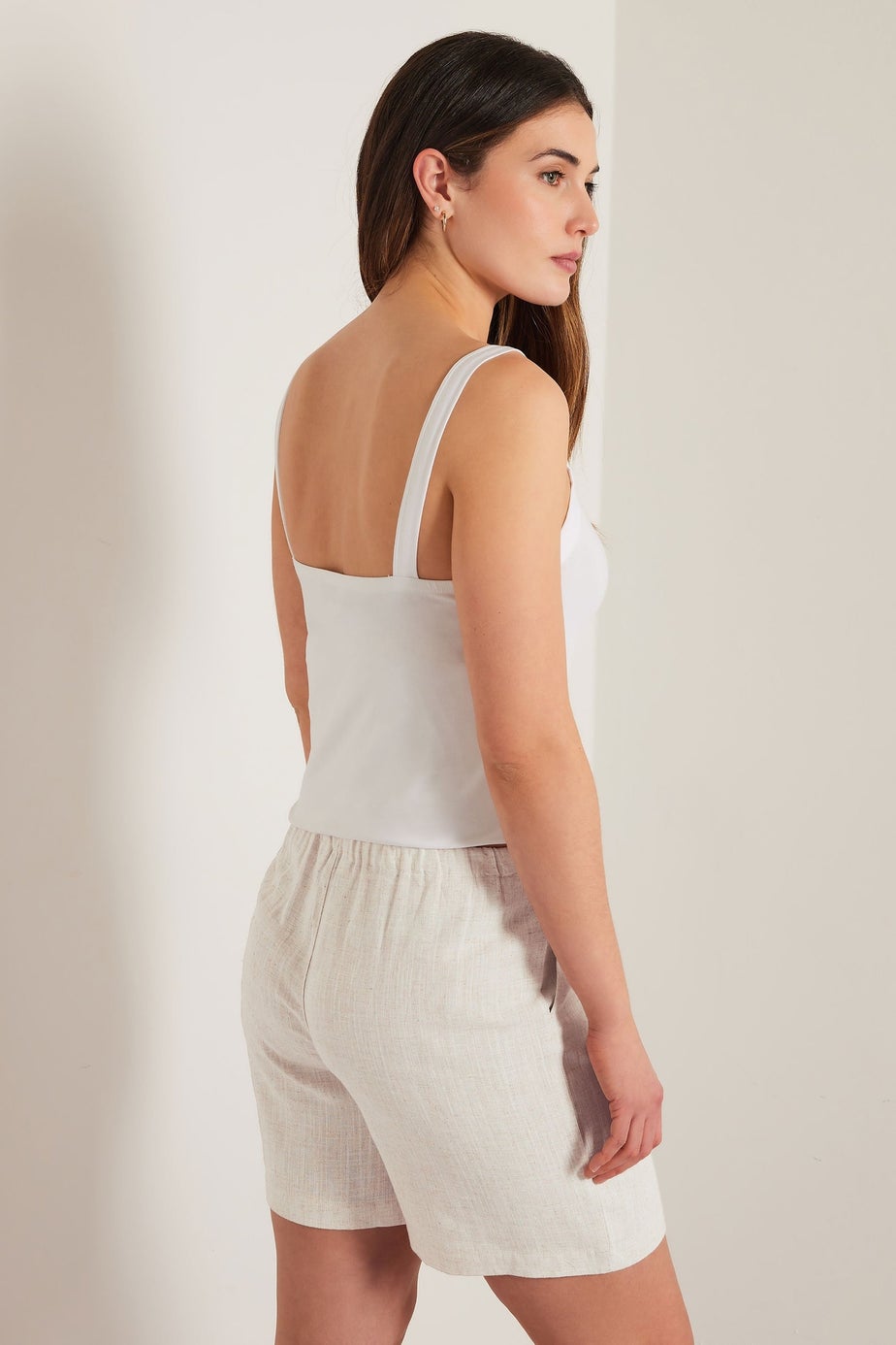 Long Tall Sally Stone Brown Linen Tie Shorts