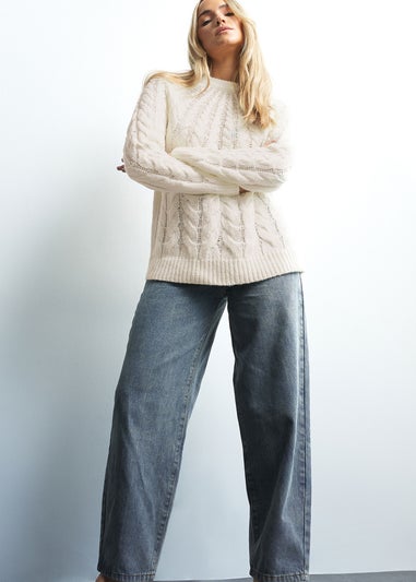 LTS Tall Ivory White Chunky Cable Knit Jumper