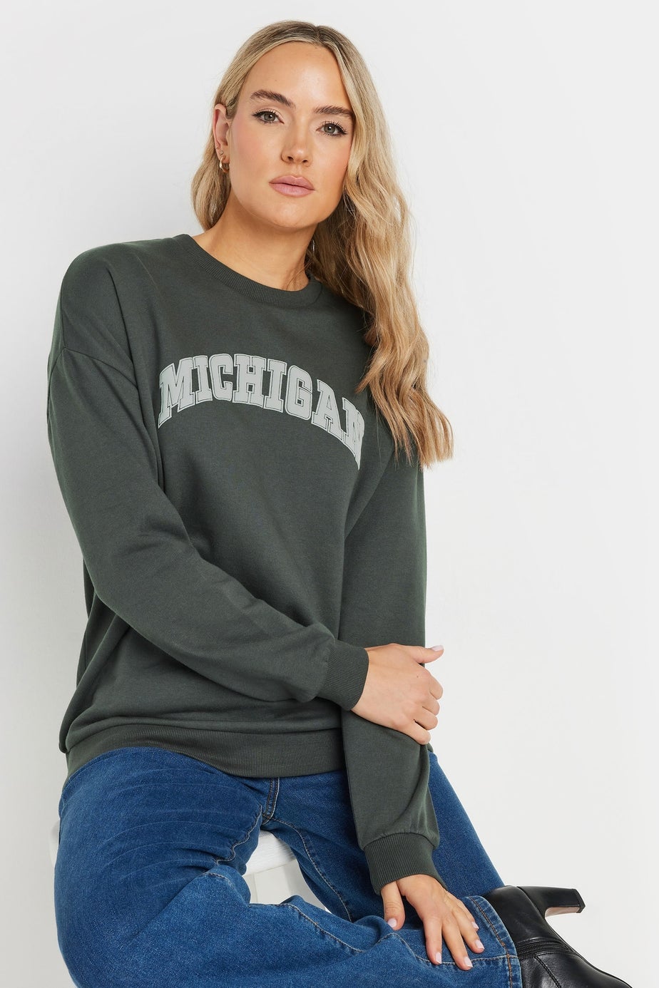 Long Tall Sally Charcoal Grey Michigan Slogan Sweatshirt
