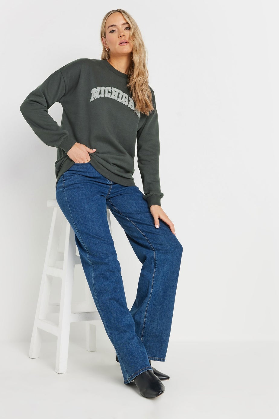 Long Tall Sally Charcoal Grey Michigan Slogan Sweatshirt