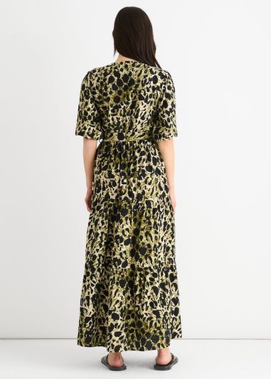 Gini London Green Animal Print Wrap Skater Midi Dress