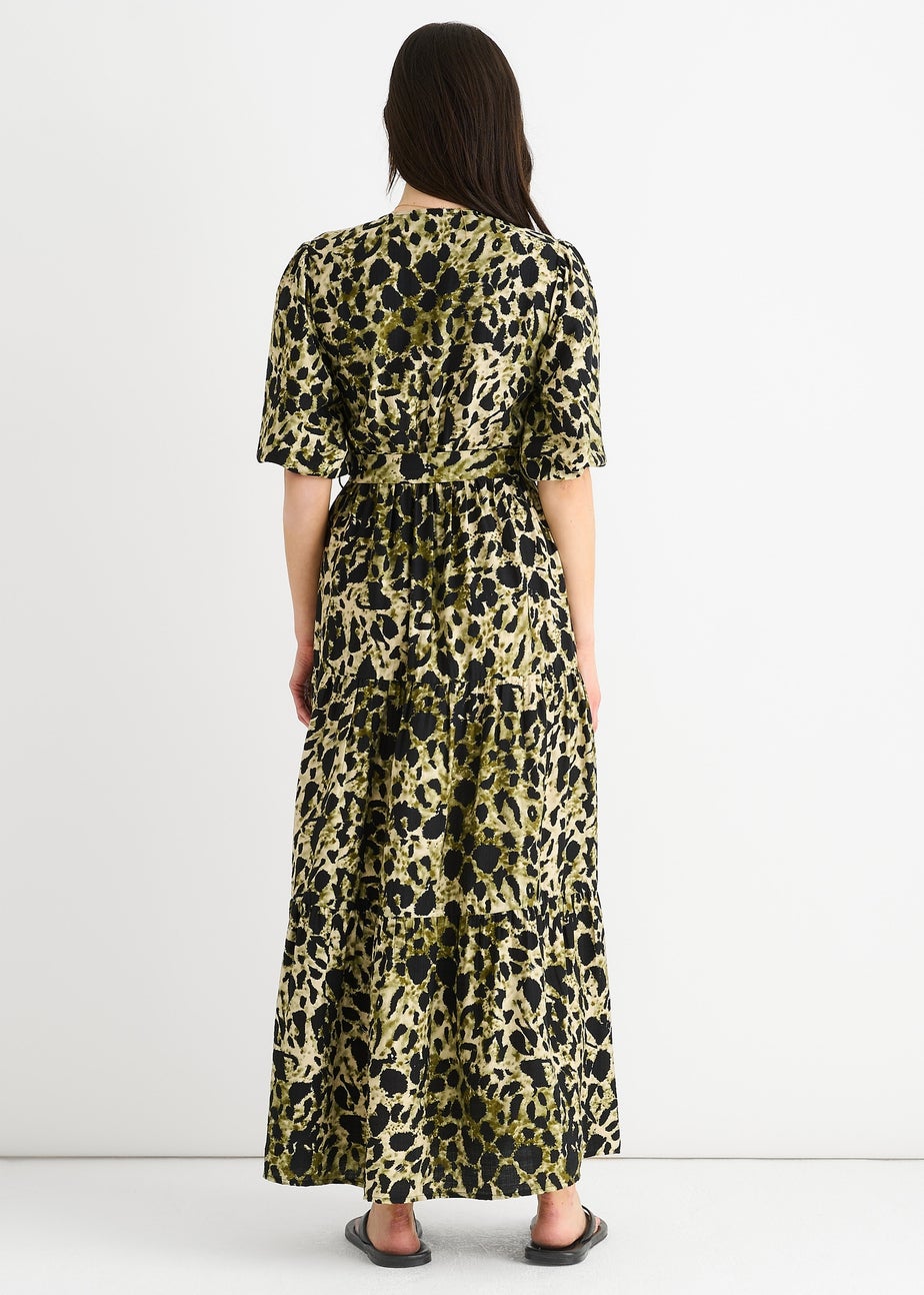 Gini London Green Animal Print Wrap Skater Midi Dress