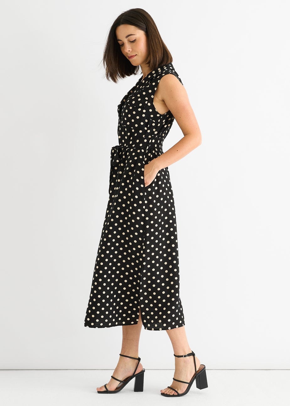 Gini London Black Viscose Spot Print Belted Shirt Midi Dress