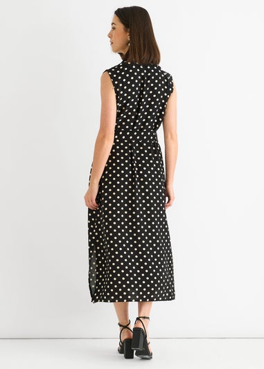 Gini London Black Viscose Spot Print Belted Shirt Midi Dress