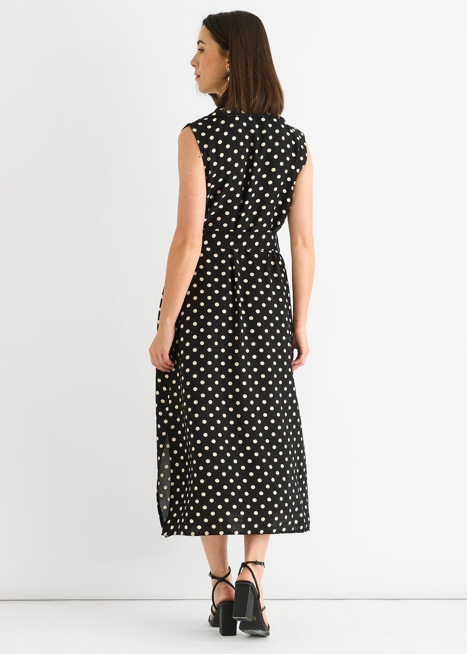 Gini London Black Viscose Spot Print Belted Shirt Midi Dress