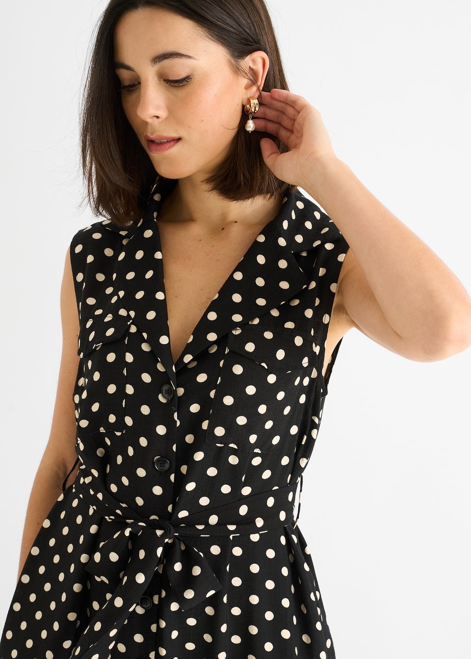 Gini London Black Viscose Spot Print Belted Shirt Midi Dress