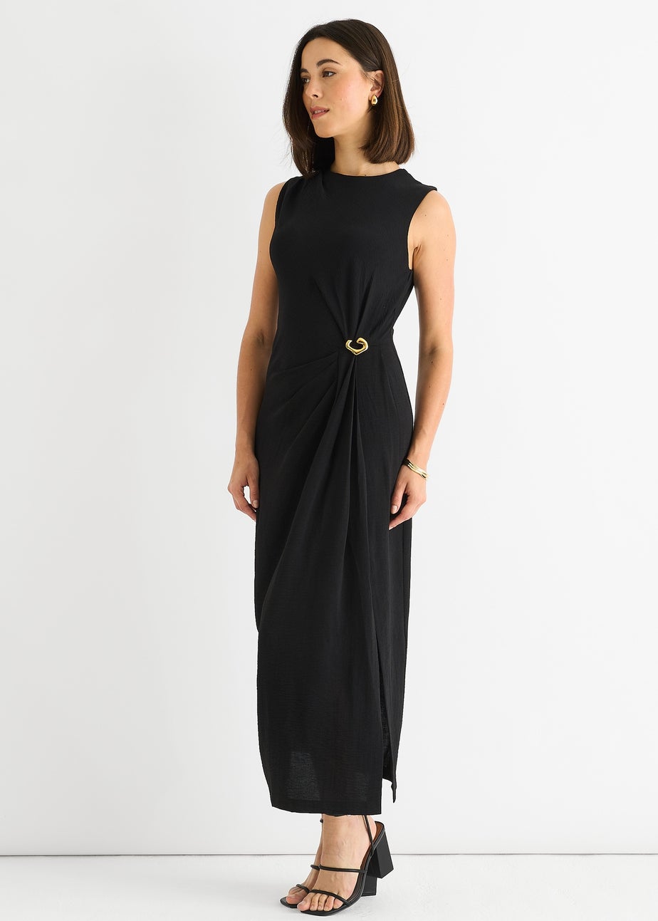 Gini London Black Waist Ruched Metal Trim Sleeveless Midi Dress