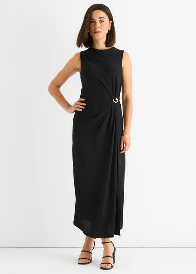 Gini London Black Waist Ruched Metal Trim Sleeveless Midi Dress